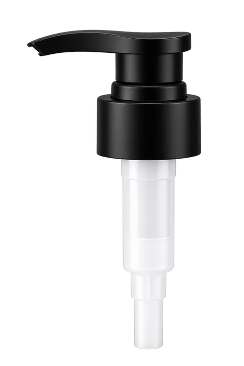 Black lotion pump dispenser with transparent pump mechanism